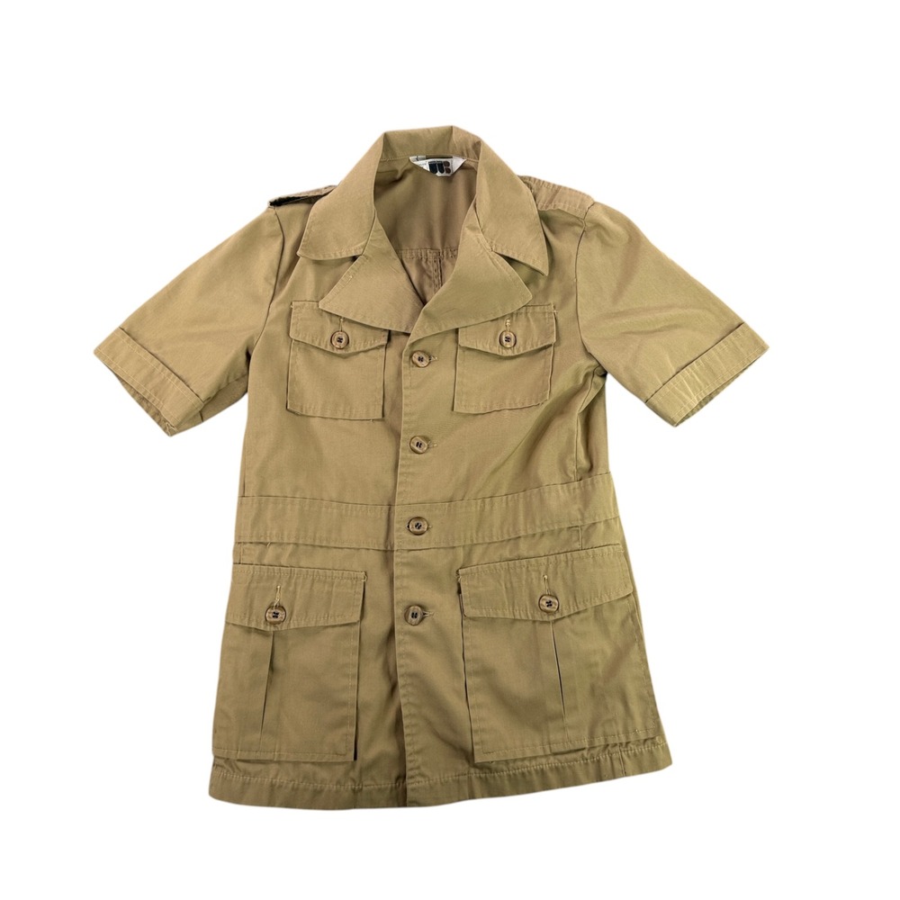 William Barry Safari Jacket Men Small Tan Military Epaulets Vintage 70s